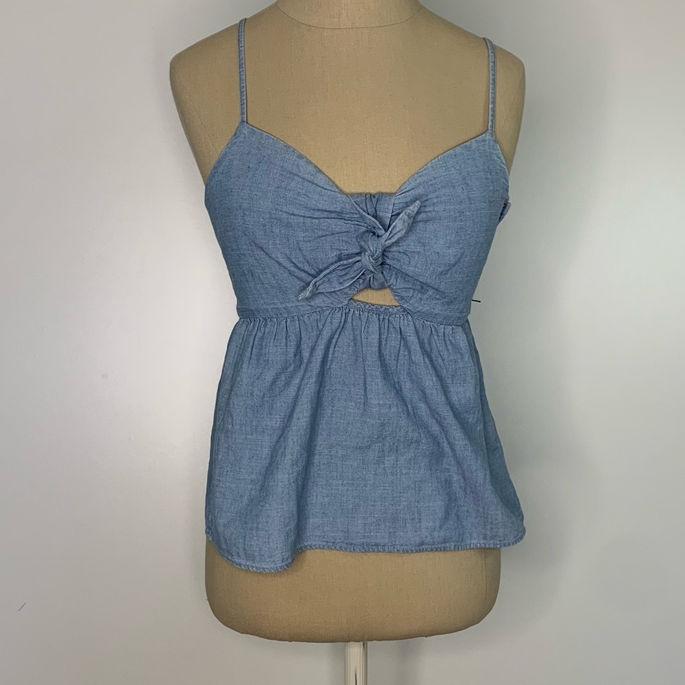 Madewell Chambray Tie-Front Keyhole Cami Top Cotton 00 - Picture 12 of 16